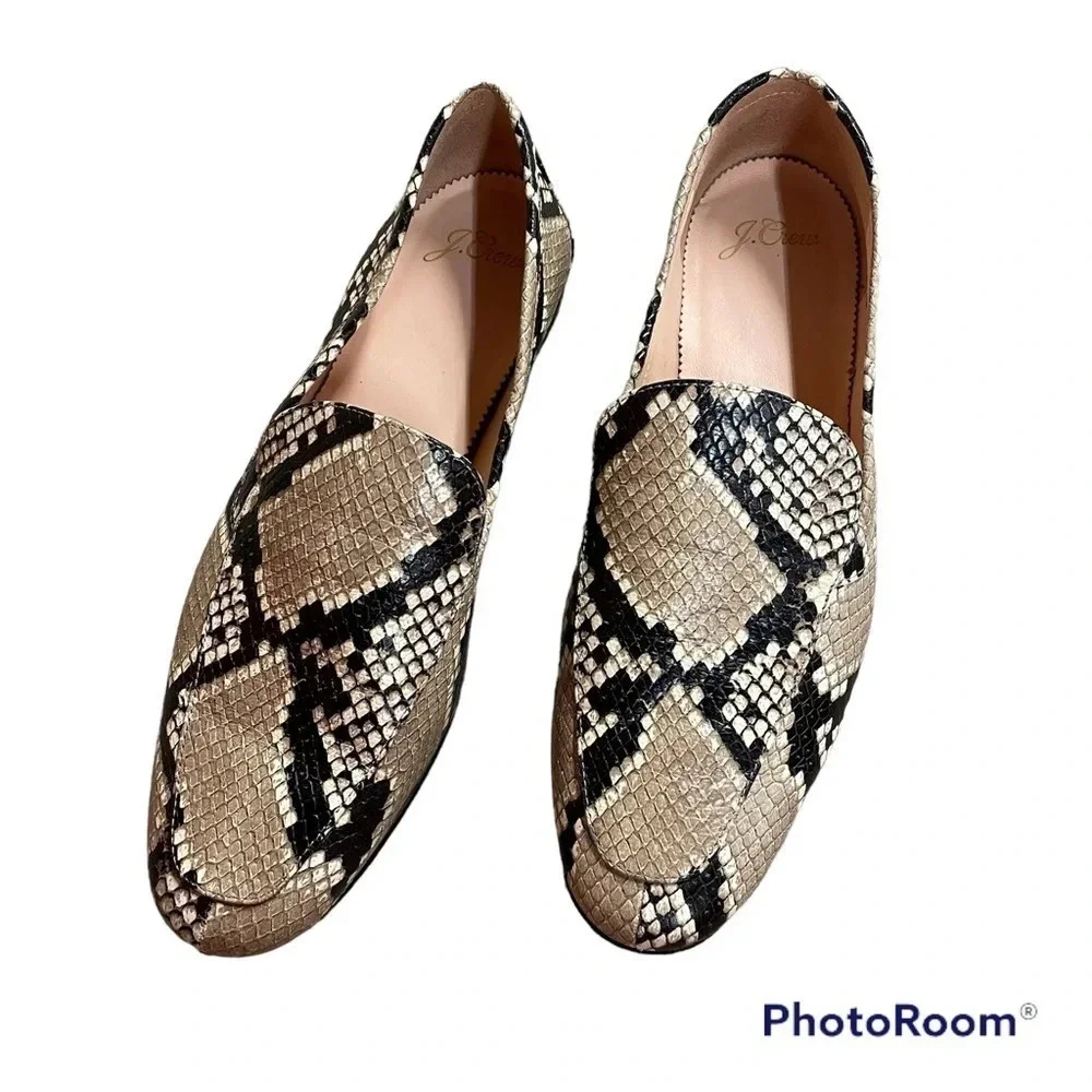 J CREW Cecile smoking slippers in snake-embossed leather AQ137 Summer 2020